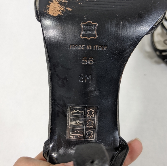 VIA SPIGA Vintage Black White Leather CrissCross Ankle Strappy Flower Sandal 8M - Picture 4 of 4